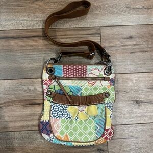 FOSSIL VINTAGE 2000s Canvas Multi-color Summer Patchwork Crossbody Bag